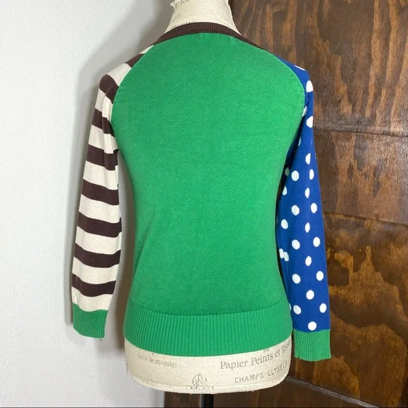 Green Sweater with Polka Dots and Stripes - Picture 3 of 4